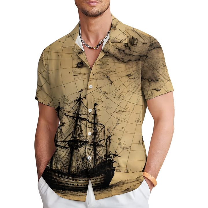 Men's Nautical Print Casual Short Sleeve Shirt 2403000020