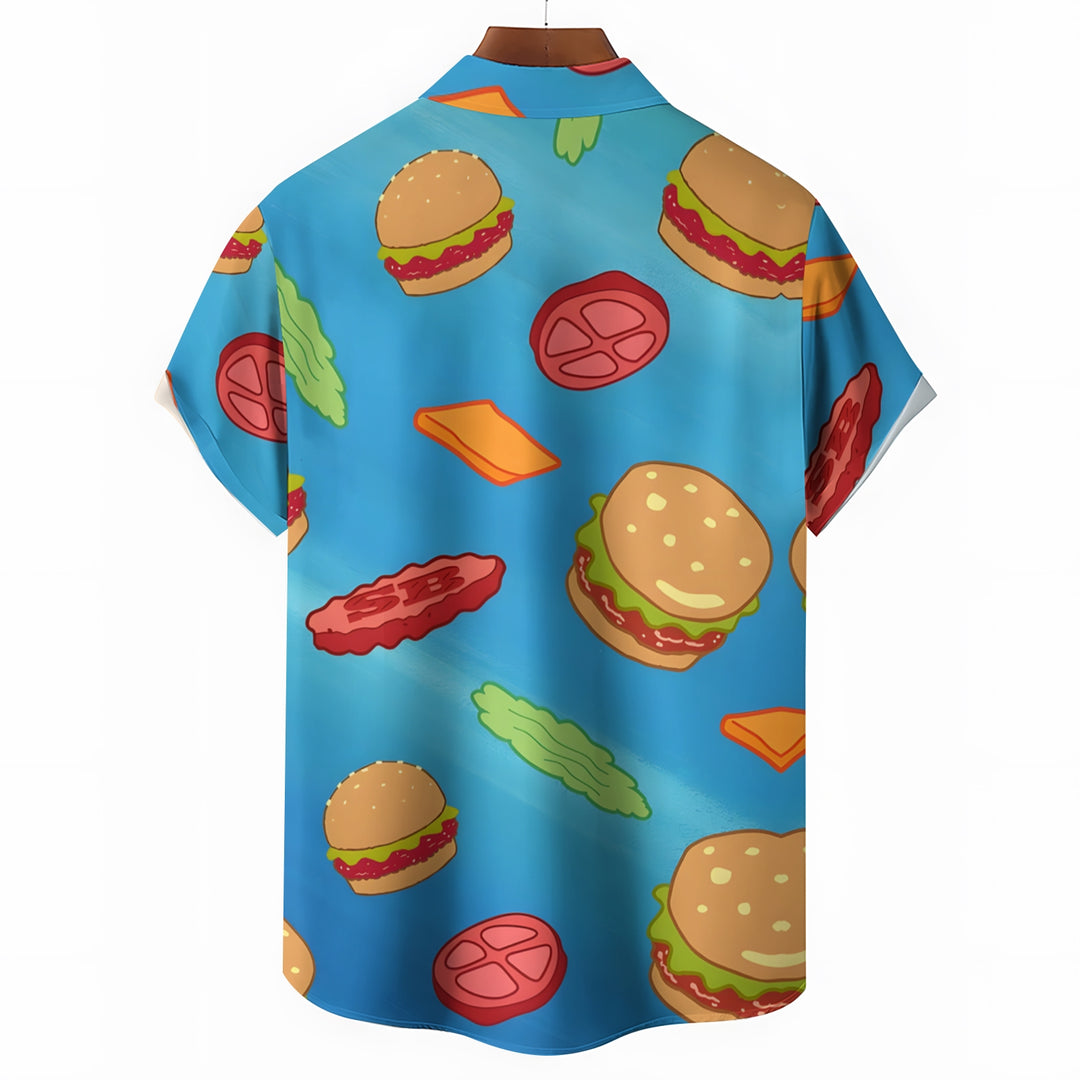 Men's Cartoon Krabby Patty Casual Short Sleeve Shirt 2403000366