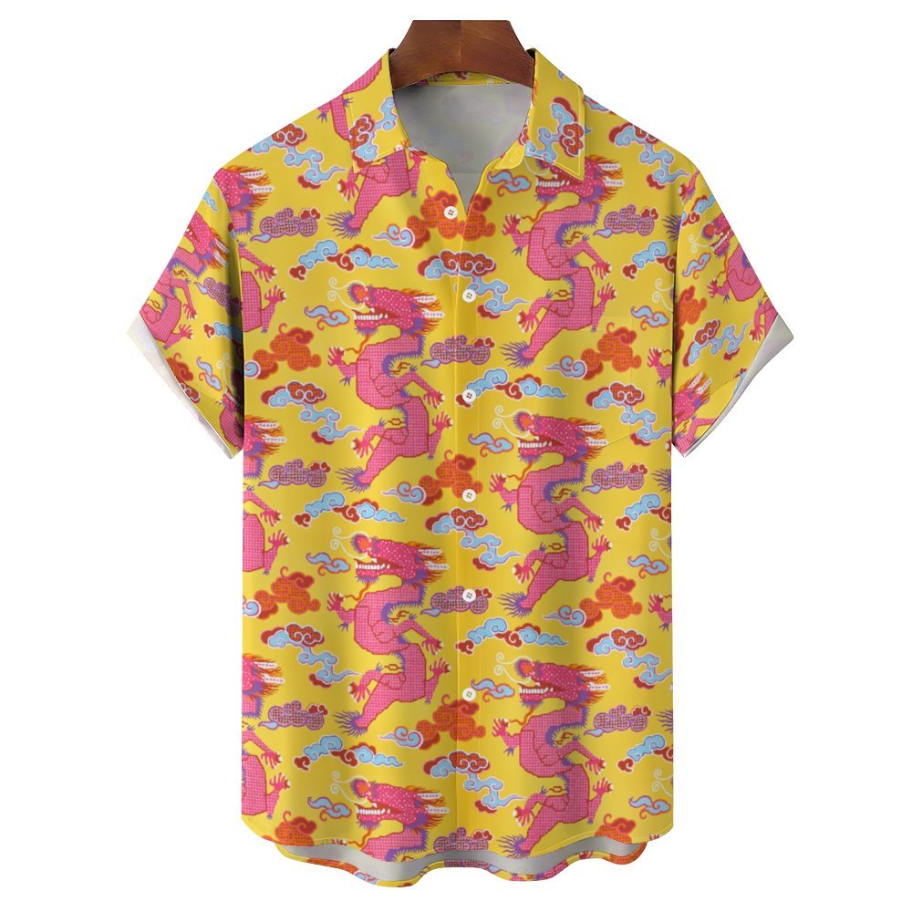 Men's Dragon Pattern Casual Short Sleeve Shirt 2402000137