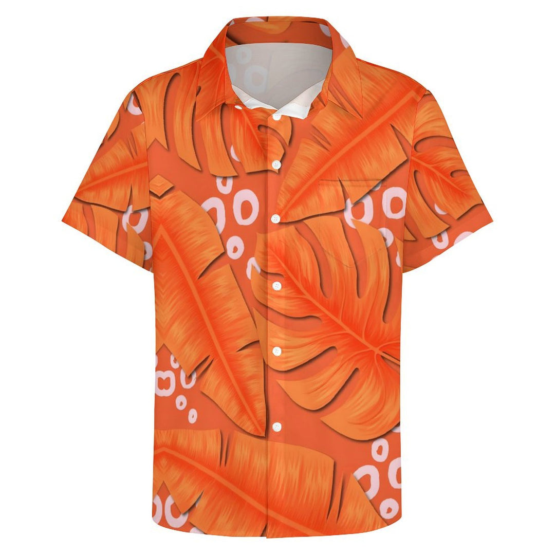 Men's Palm Leaf Print Casual Short Sleeve Shirt 2402000323