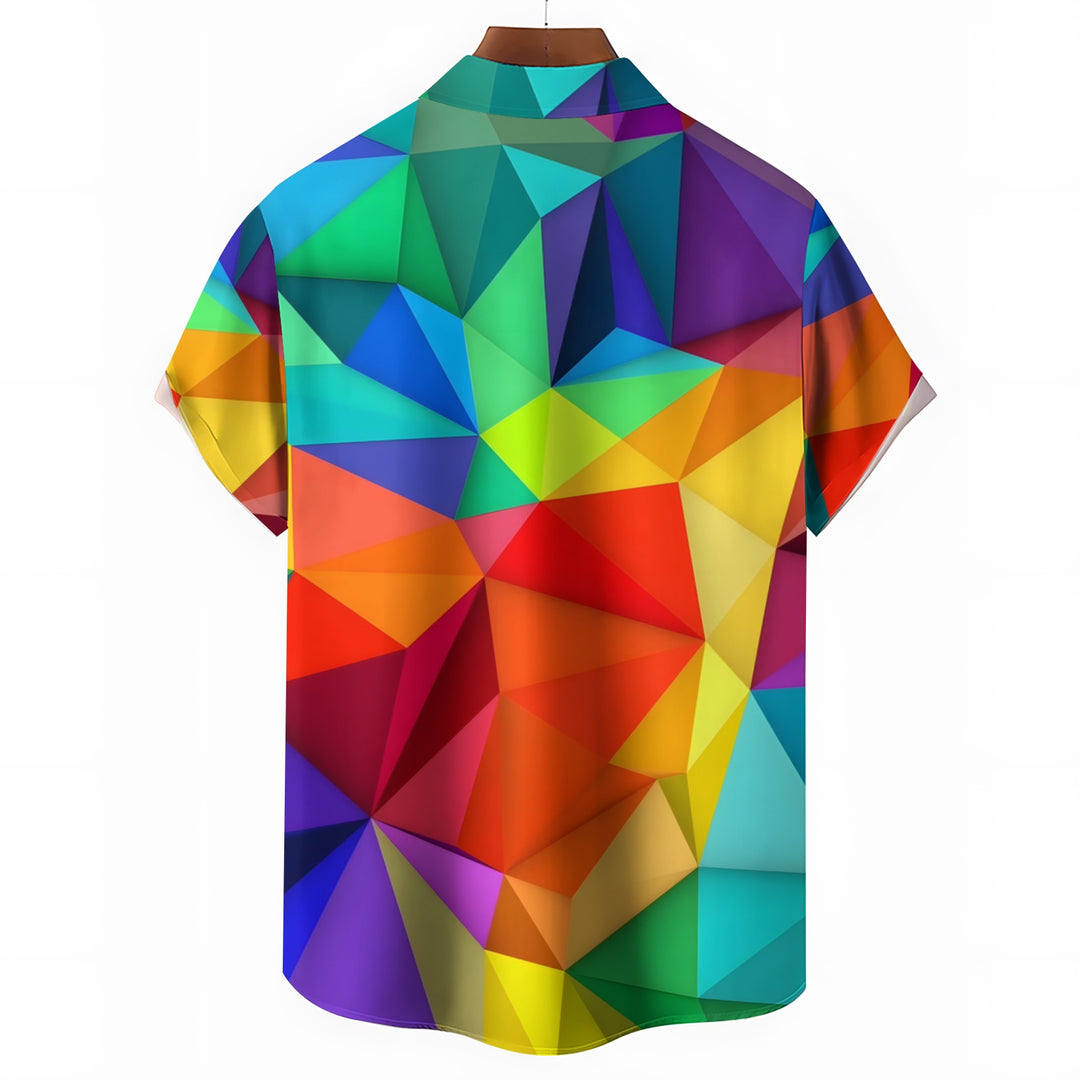 Men's Colorful Geometric Blocks Casual Short Sleeve Shirt 2403000046