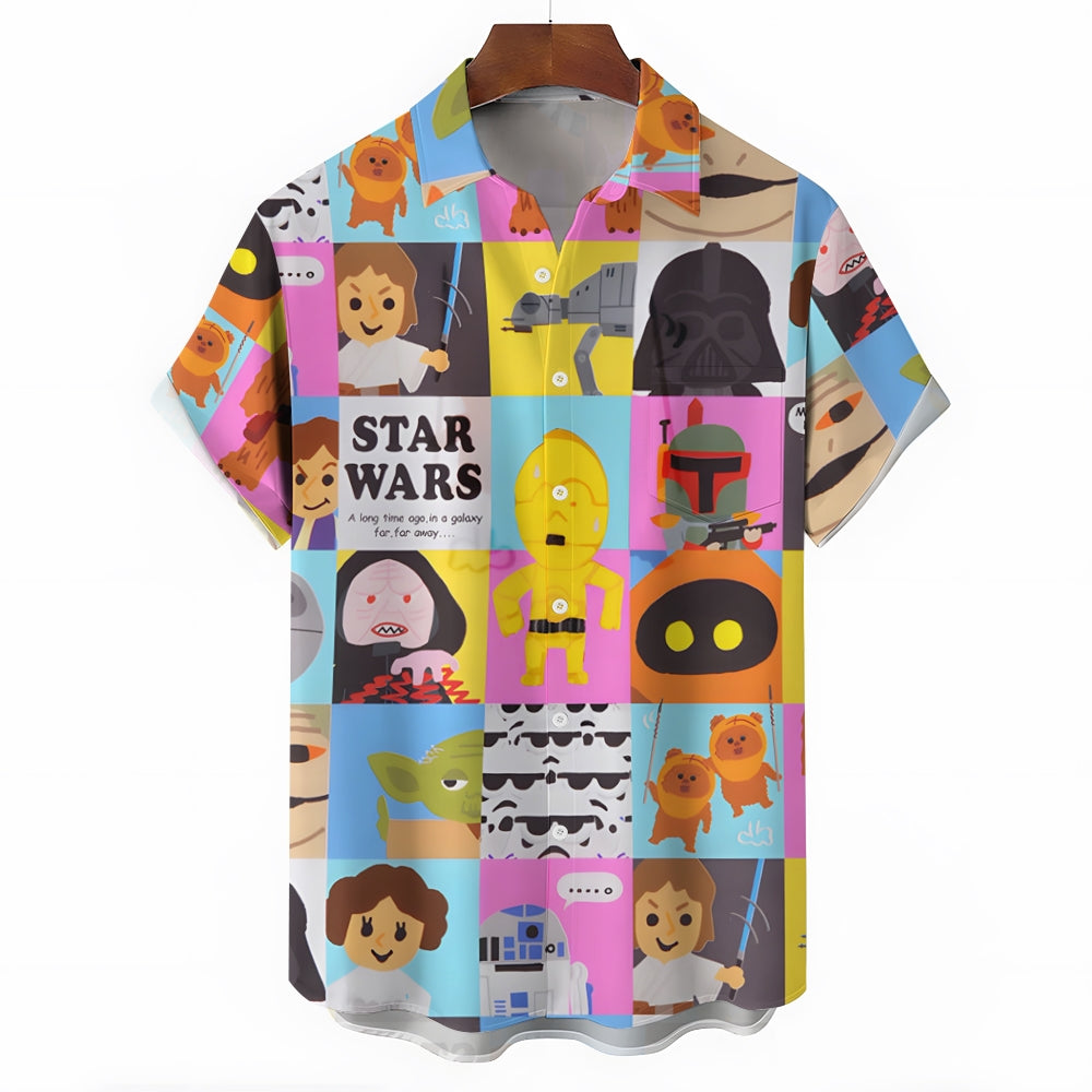 Star Character Patchwork Print Casual Short Sleeve Shirt 2403000119
