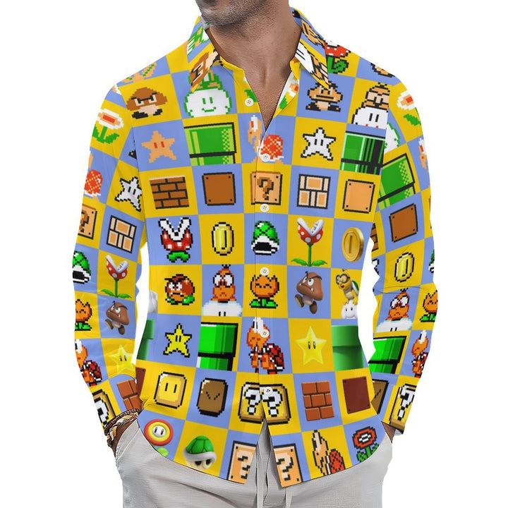 Men's Digital Games Casual Printed Long Sleeve Shirt 2402000110