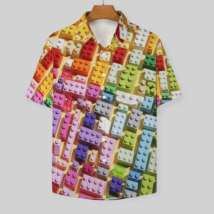 Men's Colorful Gradient Block Print Casual Fashion Short Sleeve Shirt 2307101426