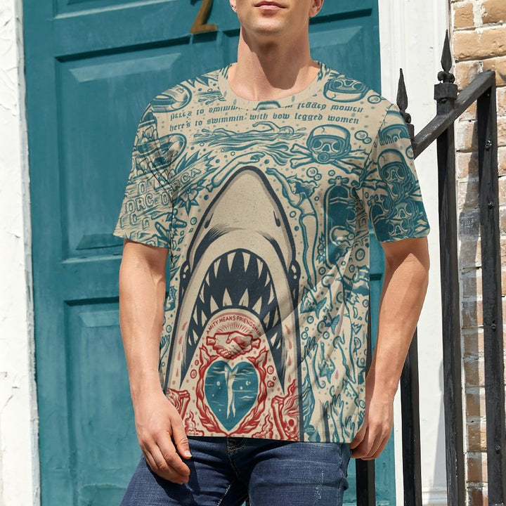 Men's shark print crew neck casual T-shirt 2311000181