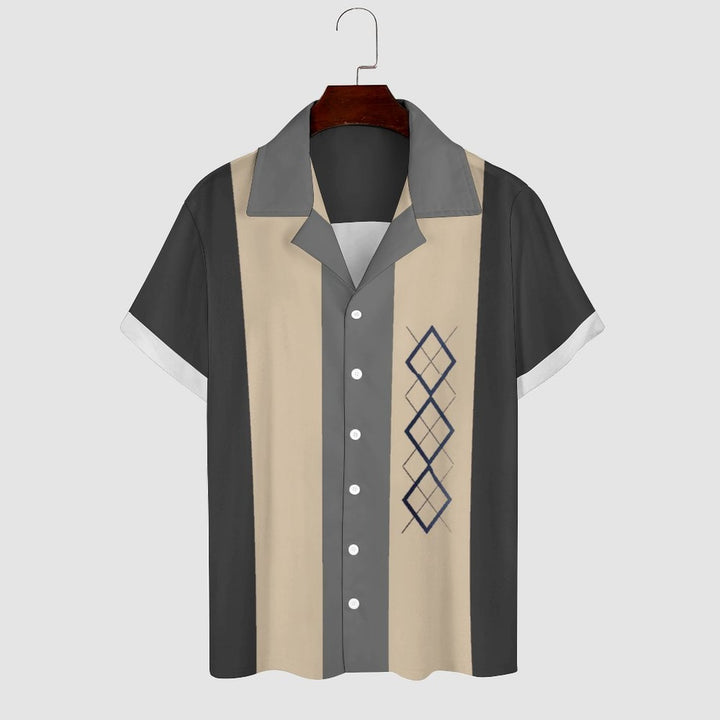 Men's Contrasting Plaid Print Short Sleeve Shirt 2305101269
