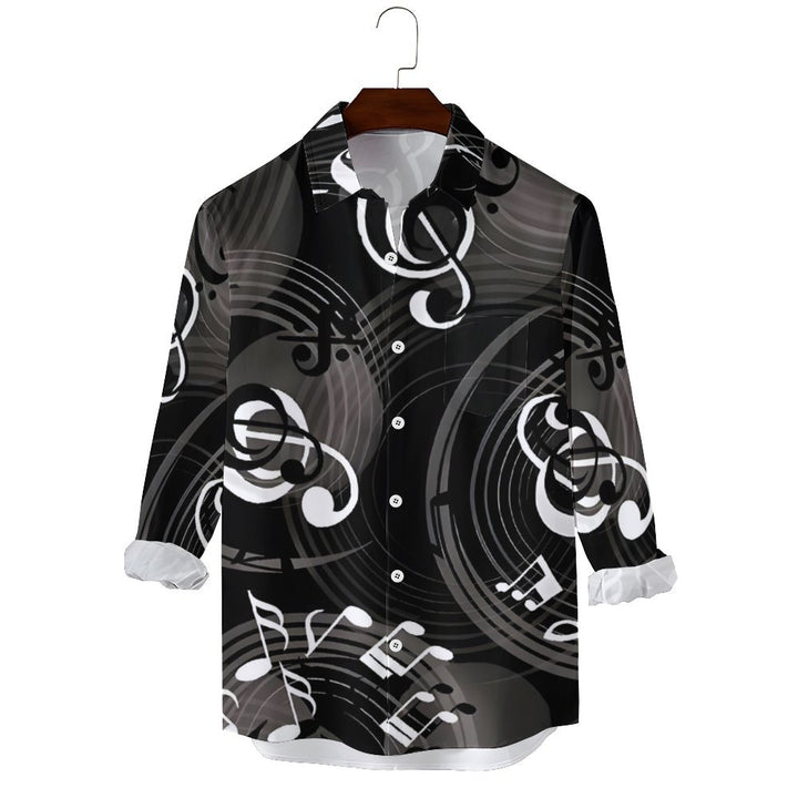 Men's Music Notes Casual Printed Long Sleeve Shirt 2402000106