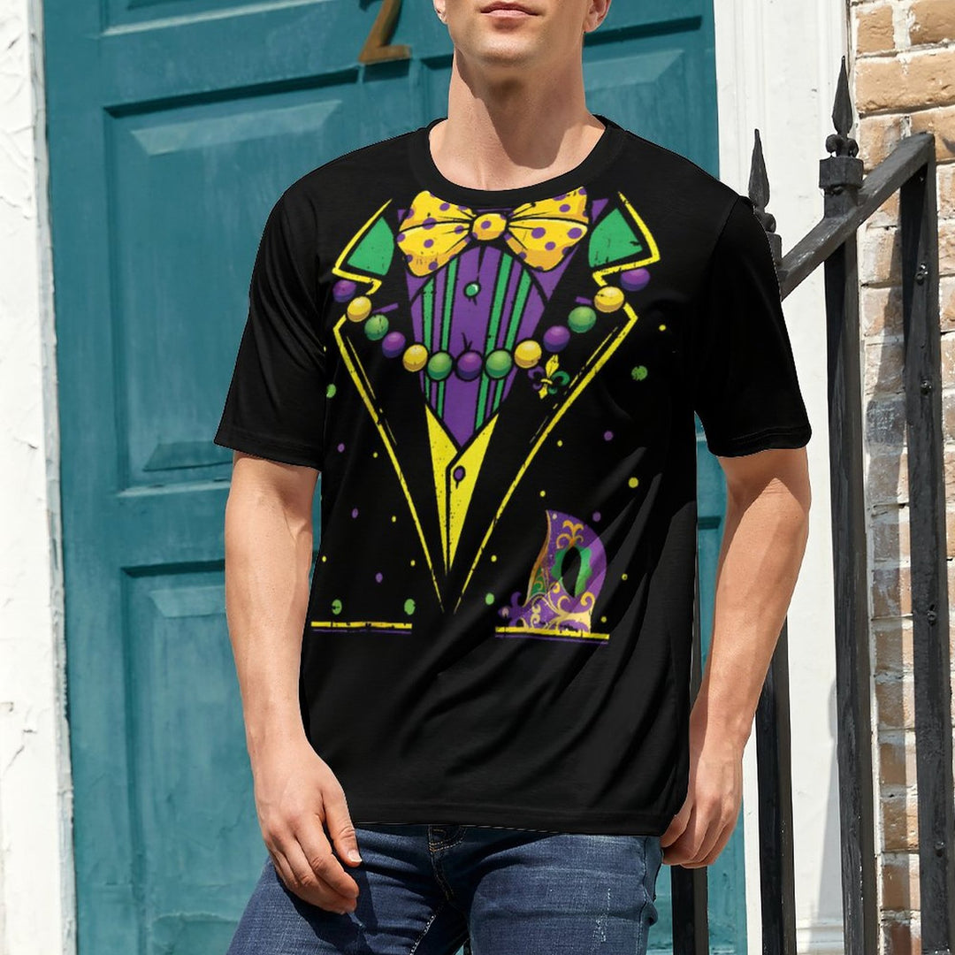 Men's Round Neck Mardi Gras Dress Print Casual T-Shirt 2312000326