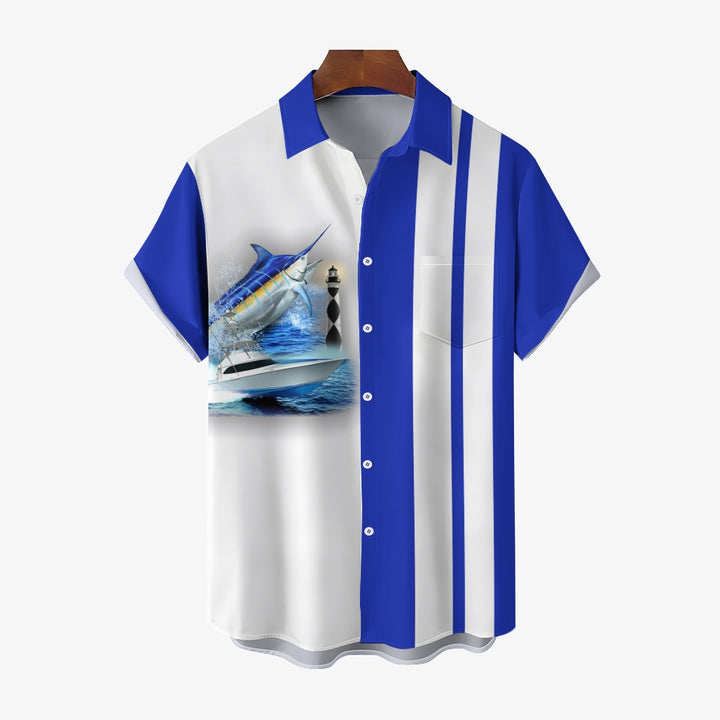 Men's Tuna Yacht Stripes Casual Short Sleeve Shirt 2403000297
