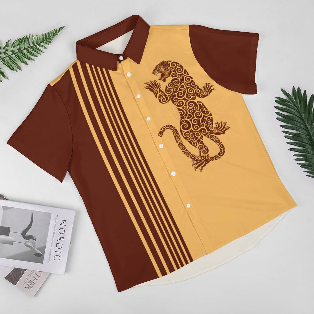 Leopard Stripe Print Casual Short Sleeve Shirt 2402000275