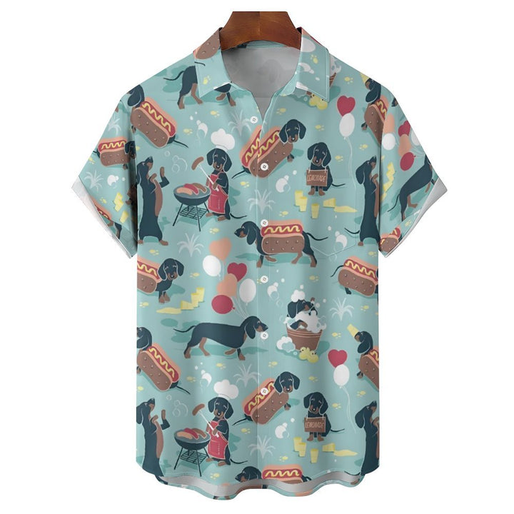 Men's Sausage Dog Hot Dog Casual Short Sleeve Shirt 2311000533