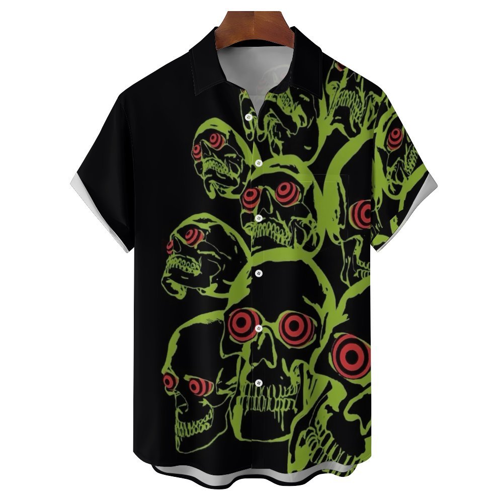 Men's Horror Skull Print Casual Short Sleeve Shirt 2402000202