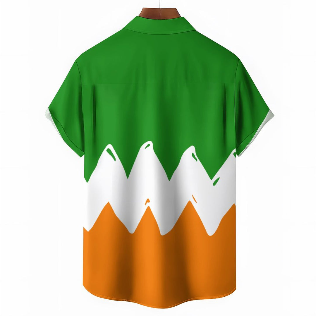 St. Patrick's Day Men's Vintage Shirt Fun Cartoon Pocket Camping Shirt 2312000469