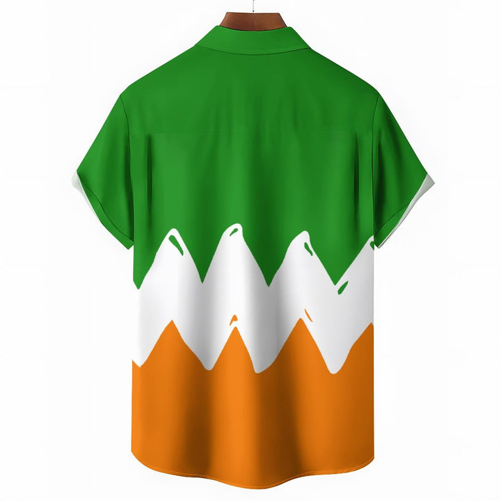 St. Patrick's Day Men's Vintage Shirt Fun Cartoon Pocket Camping Shirt 2312000469