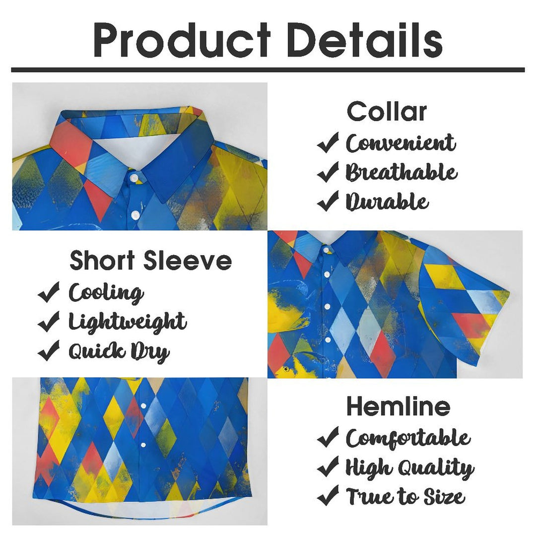 Men's Tropical Fish Rhombus Casual Short Sleeve Shirt 2402000075