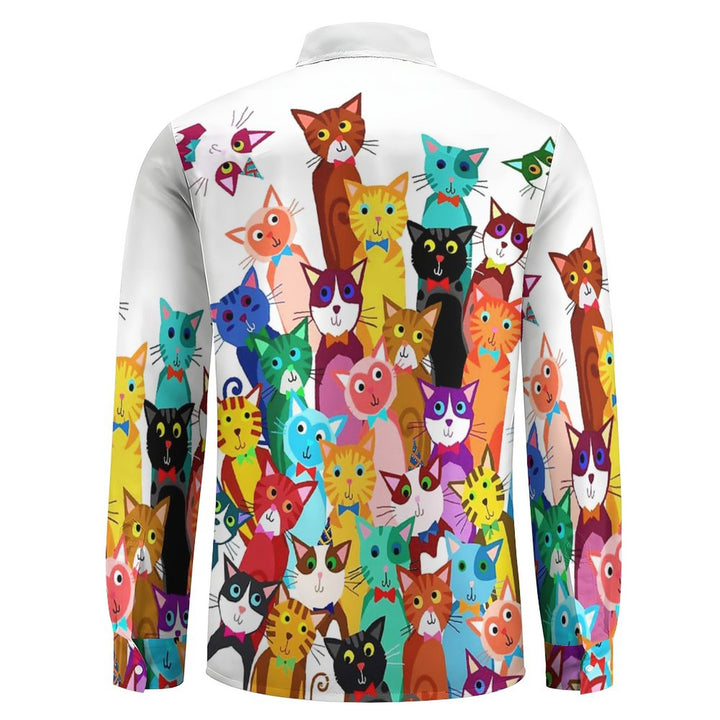 Men's Casual Colorful Cats Printed Long Sleeve Shirt 2312000343