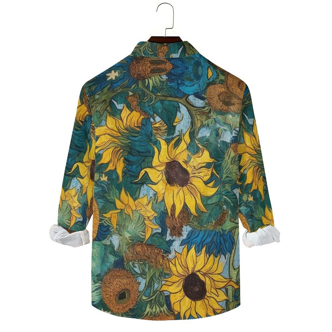 Men's Casual Sunflower Printed Long Sleeve Shirt 2402000336