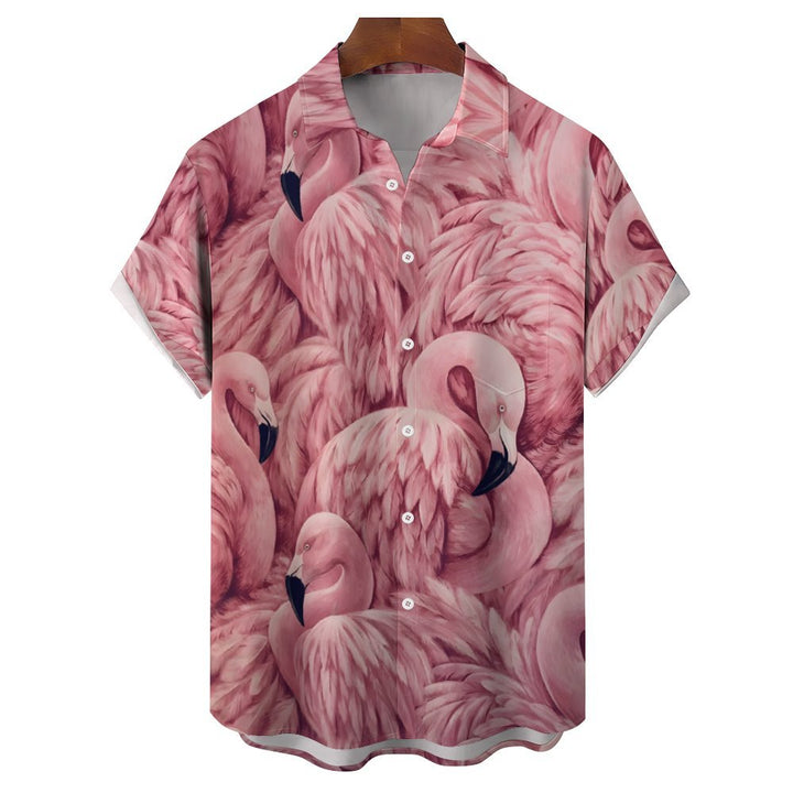 Men's Hawaiian Flamingo Casual Short Sleeve Shirt 2401000282
