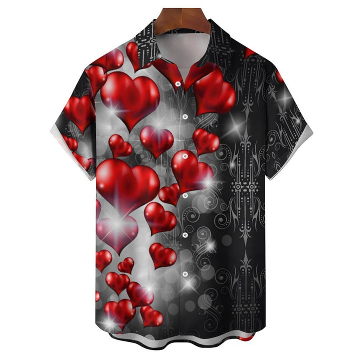 Valentine's Day Hearts Casual Short Sleeve Shirt 2312000087