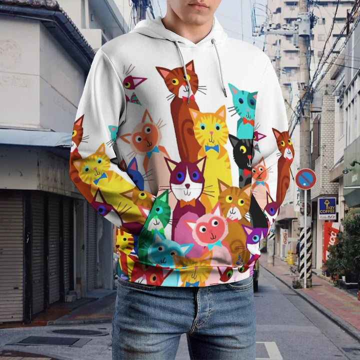 Unisex Hooded Cats Print Sweatshirt 2312000166