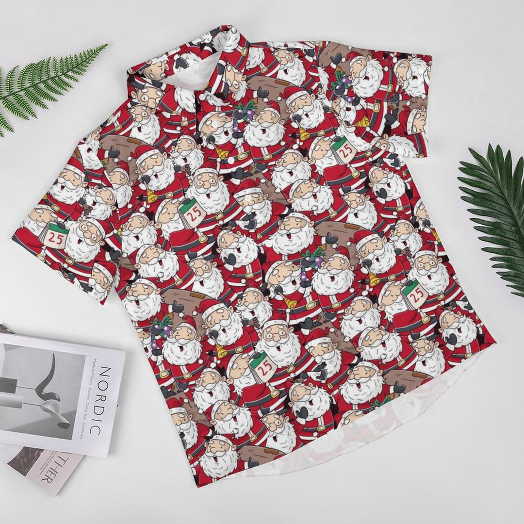 Christmas Themed Casual Printed Chest Pocket Short Sleeved Shirt 2309000537