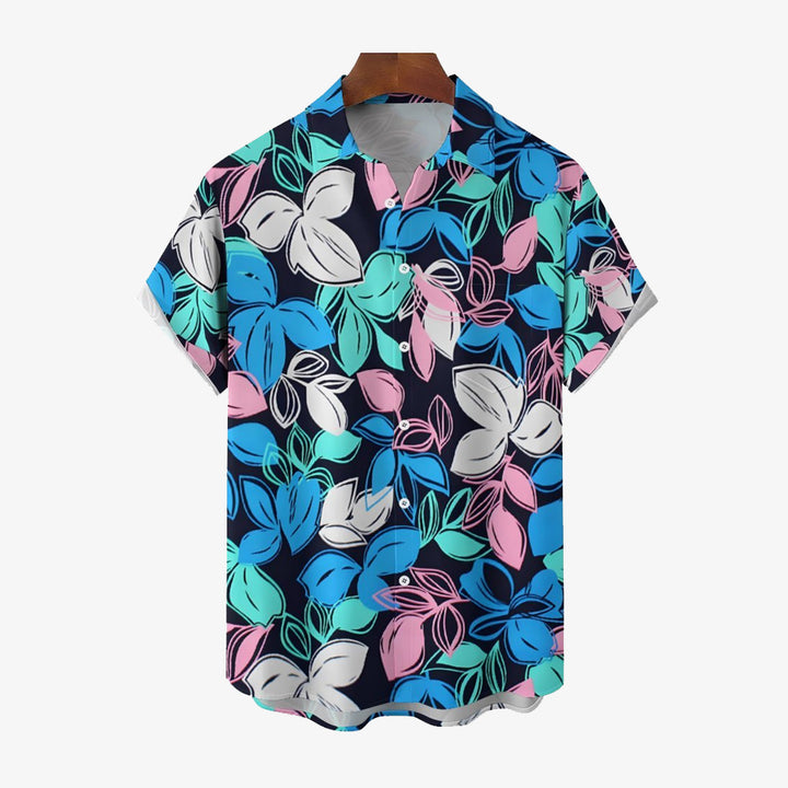 Men's Leaf Print Casual Short Sleeve Shirt 2402000239