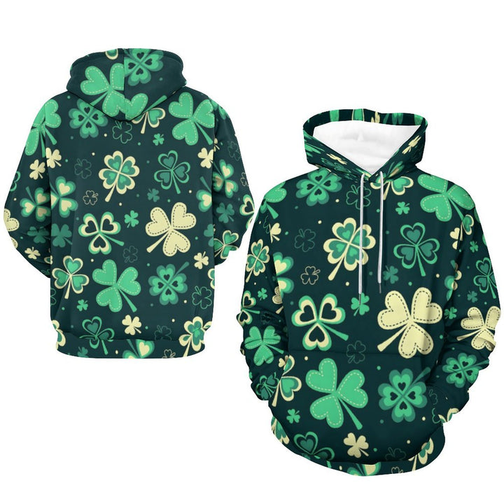 Unisex Hooded Clover Print Sweatshirt 2402000181