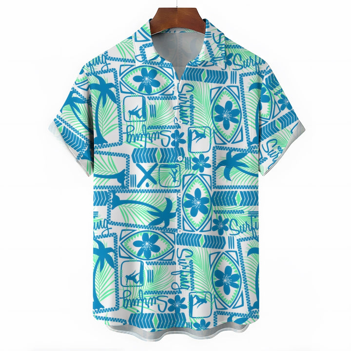 Hawaiian Coconut Palm Surf ThemeCasual Short Sleeve Shirt 2403000045