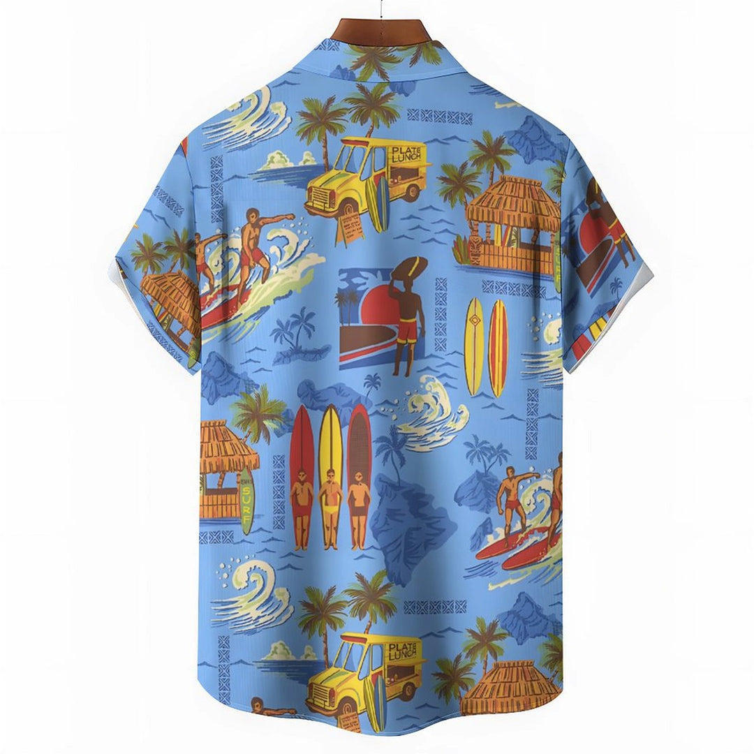 Men's Hawaiian Beach Surfing Vacation Casual Short Sleeve Shirt 2401000374