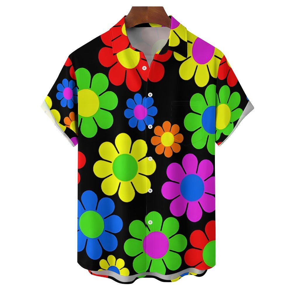 Men's Colorful Daisy Pattern Hawaiian Button-Down Shirt 2312000236