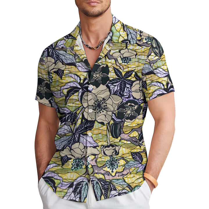 Men's Hawaiian Flowers Yellow Casual Short Sleeve Shirt 2403000384