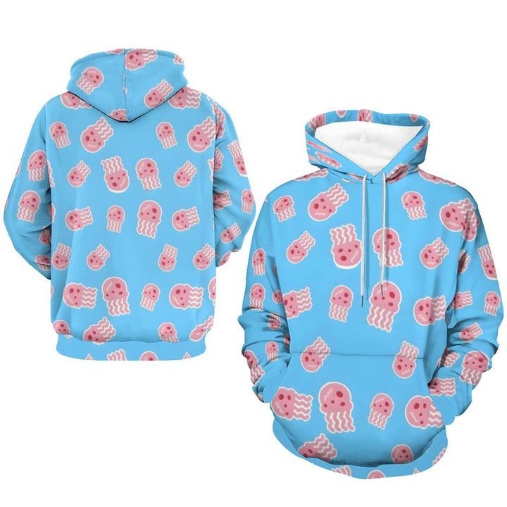 Unisex Hooded Cartoon Jellyfish Print Sweatshirt 2402000184