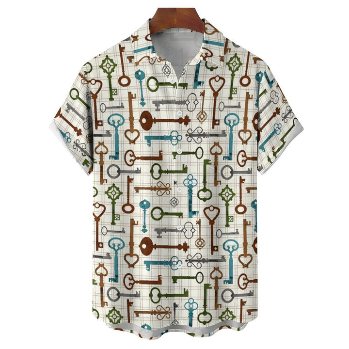 Men's Key Print Casual Short Sleeve Shirt 2403000010