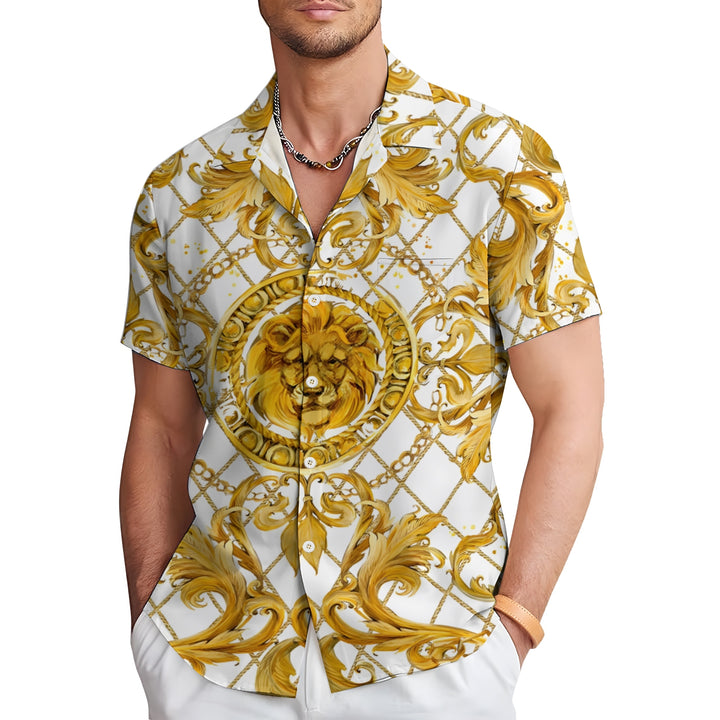 Lion Baroque Art Style Casual Short Sleeve Shirt 2403000257