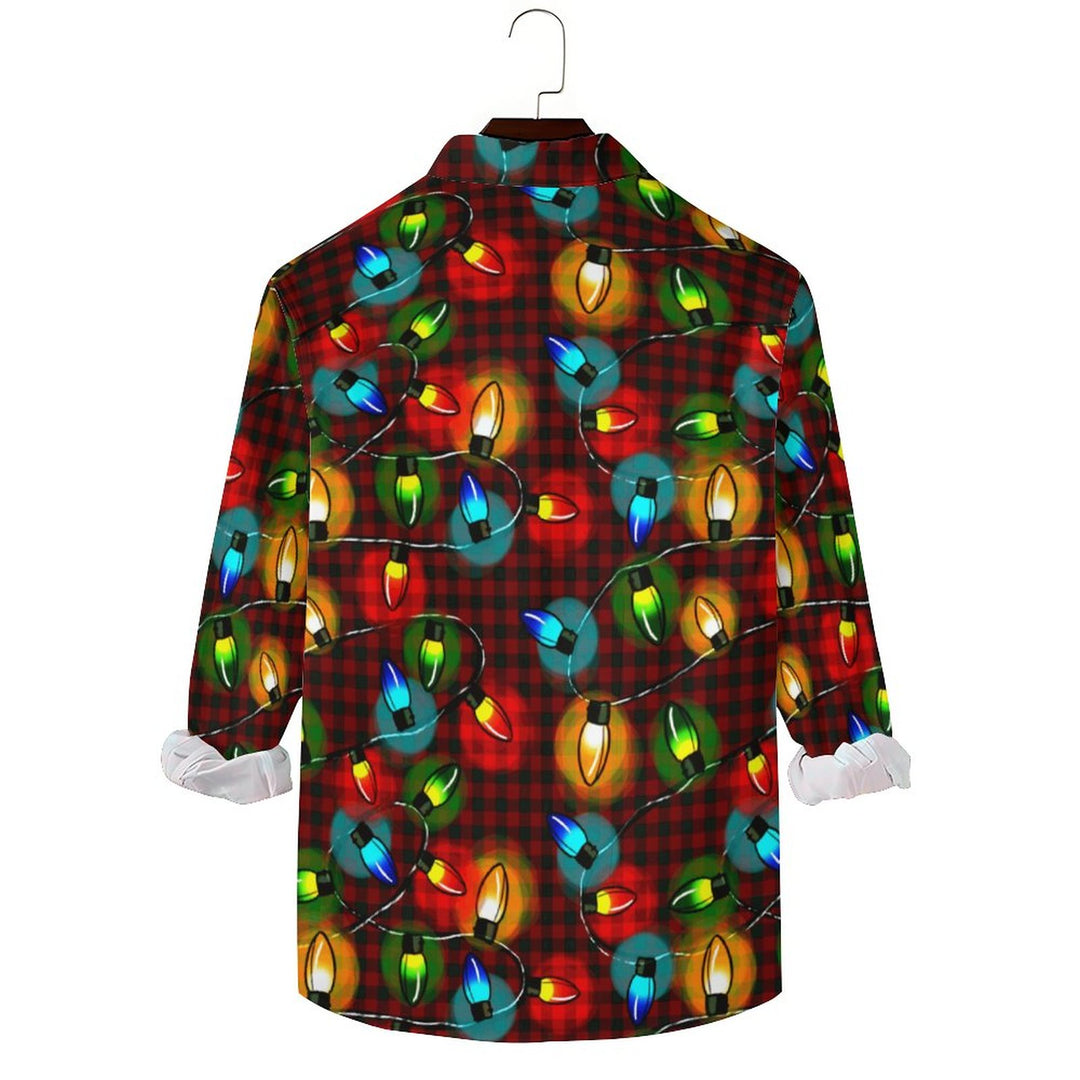 Plaid Holiday Colorful String Lights Printed Long Sleeve Shirt 2311000707