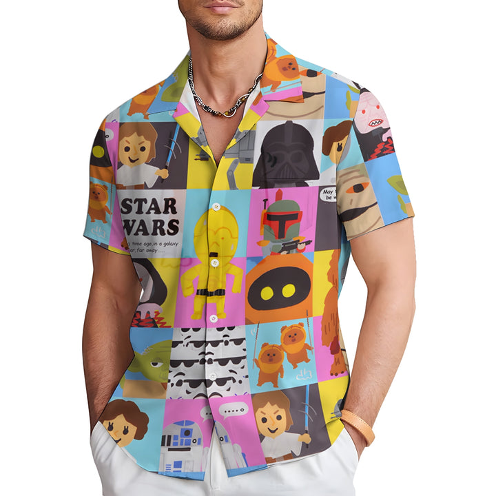 Star Character Patchwork Print Casual Short Sleeve Shirt 2403000119