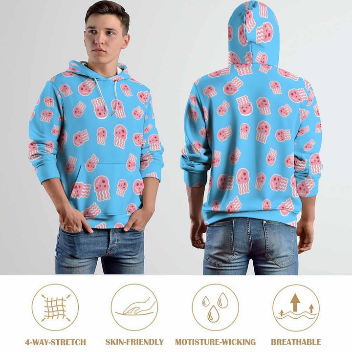 Unisex Hooded Cartoon Jellyfish Print Sweatshirt 2402000184