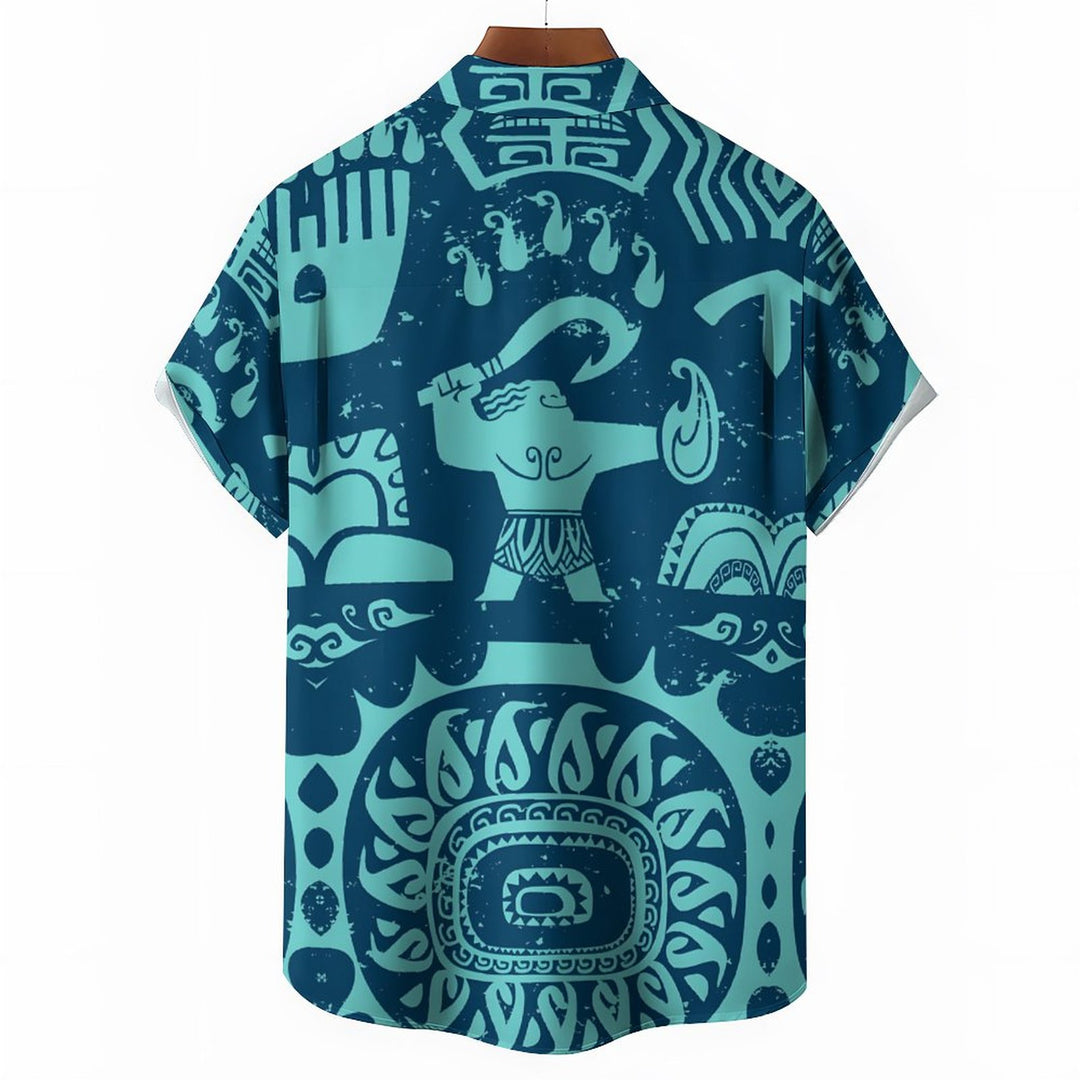 Cartoon Tribal Pattern Casual Short Sleeved Shirt 2311000171