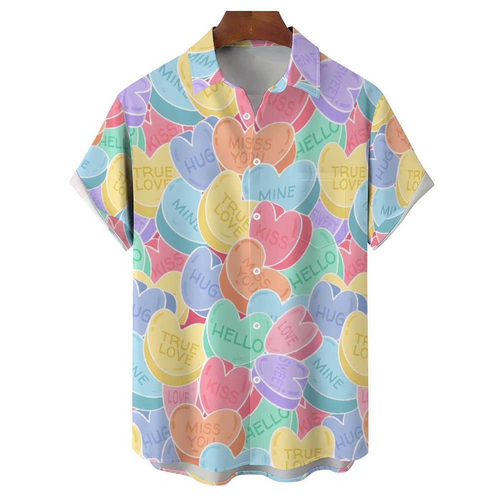 Valentine's Day Hearts Casual Short Sleeve Shirt 2312000189