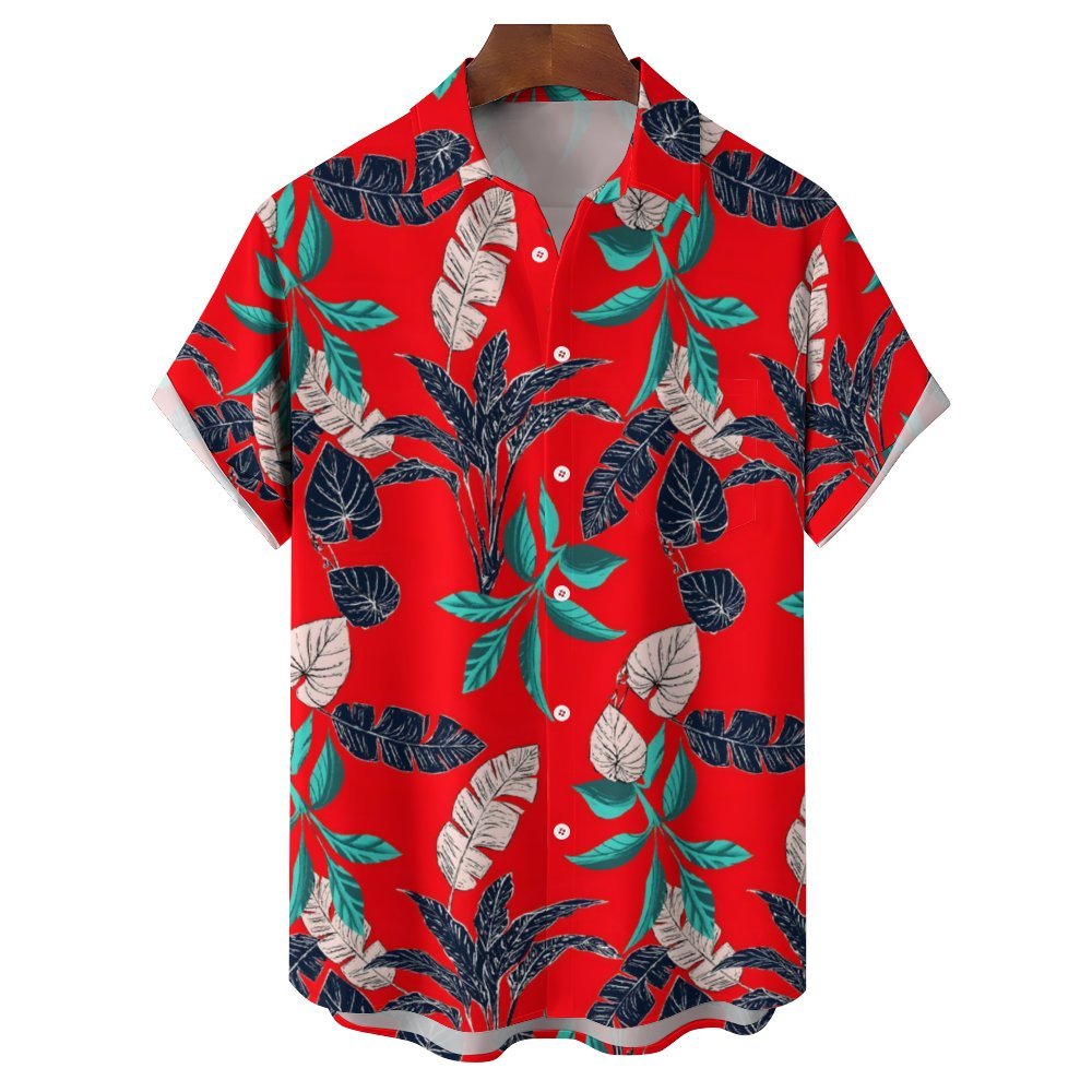 Men's Hawaiian Botanical Art Print Casual Short Sleeve Shirt 2402000178