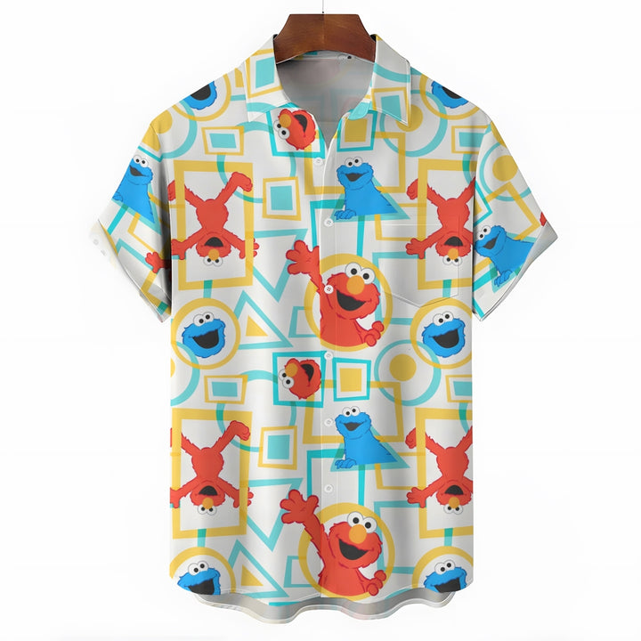 Men's Geometric Cartoon Print Casual Short Sleeve Shirt 2403000191