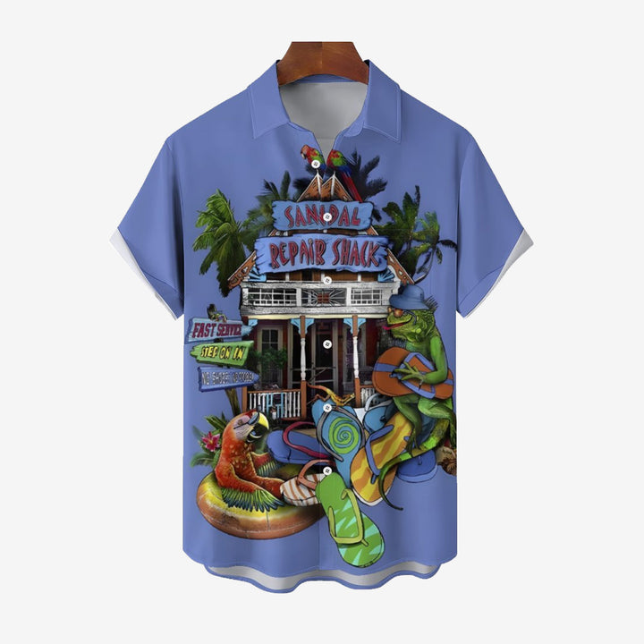Men's Hawaiian Parrot Lizard Vacation Casual Short Sleeve Shirt 2401000250