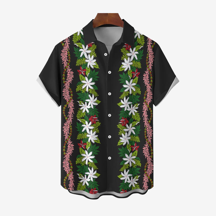 Breast Pocket Flower And Vineman Casual Short Sleeve Shirt 2402000009