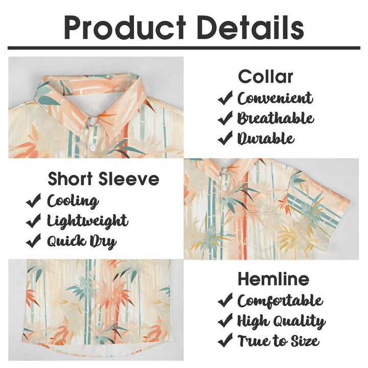 Bamboo Forest Art Print Casual Short Sleeve Shirt 2403000005