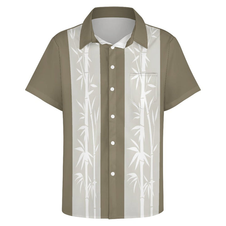 Men's Bamboo Stripes Casual Short Sleeve Shirt 2402000348
