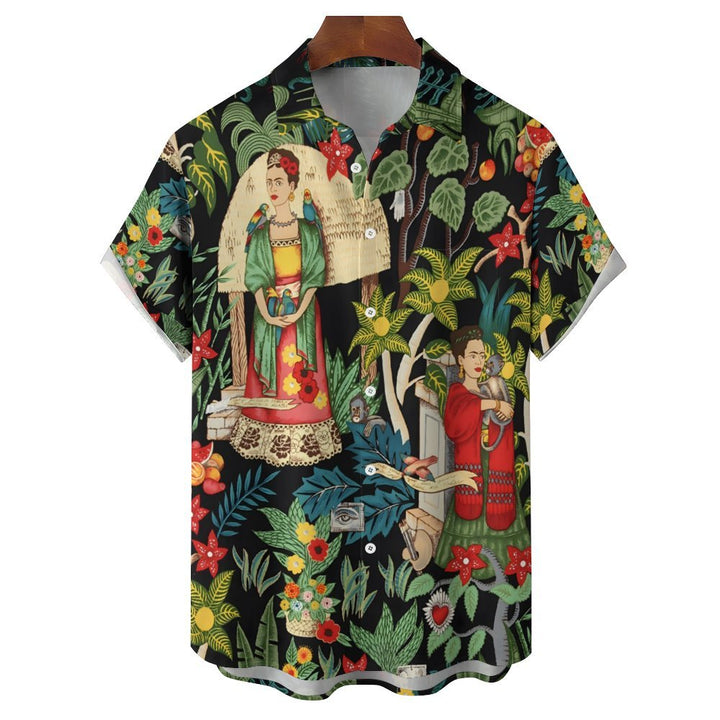 Men's Garden Girl Theme Casual Short Sleeve Shirt 2401000392