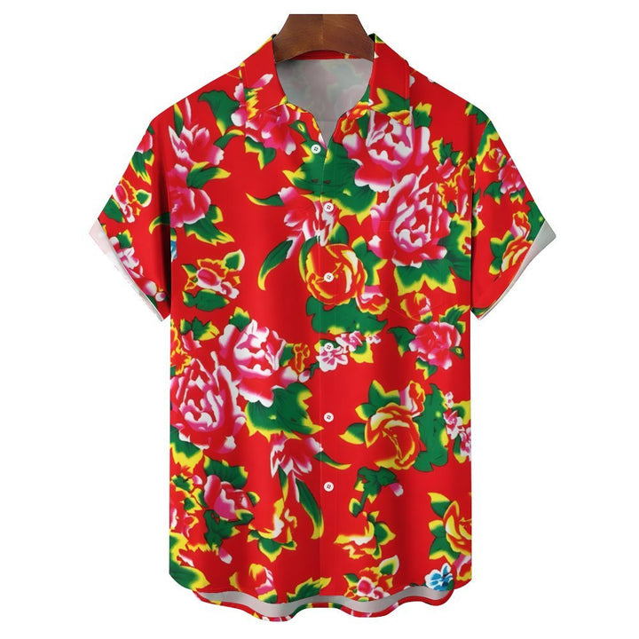 Men's Large Floral Casual Short-Sleeved Shirt 2401000280