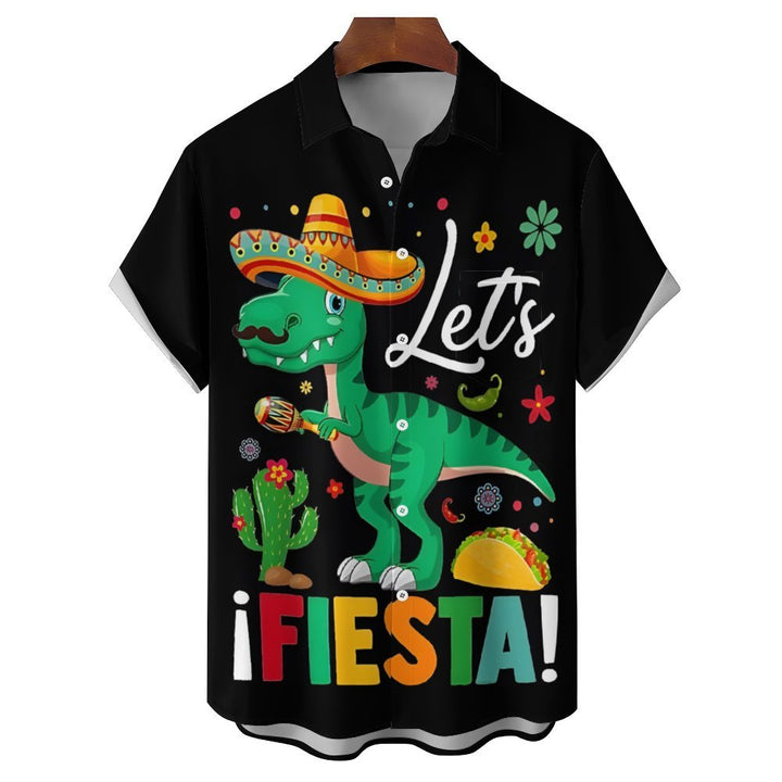 Mexican Cultural Dinosaur Casual Short Sleeve Shirt 2312000484