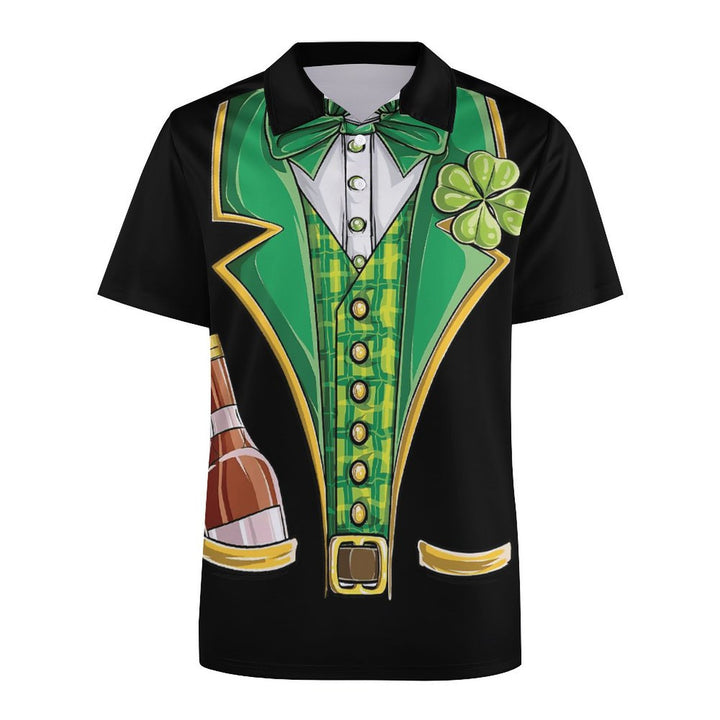 Men's Button-Down Short Sleeve St. Patrick's Day Shamrock Dress Print Polo Shirt 2401000176