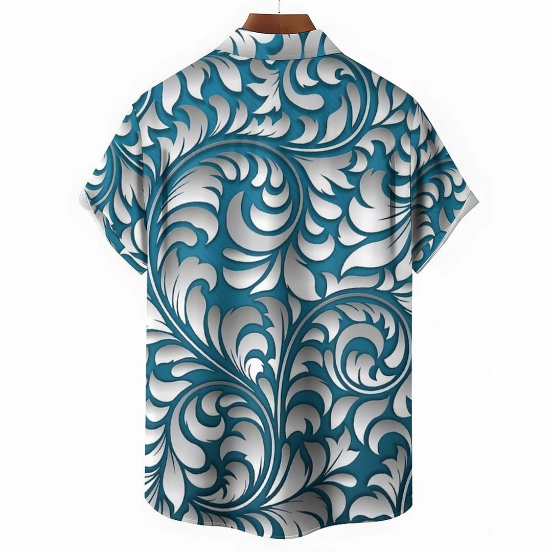 Rattan Pattern Men's Casual Short Sleeve Shirt 2402000066